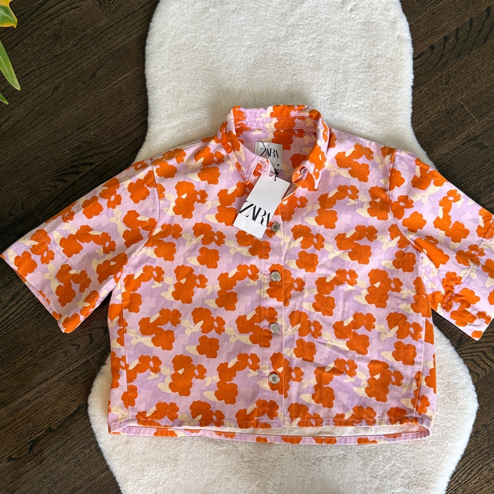 Zara The 90s Floral Denim Set - Connie Shirt Matching Shorts - Size XS - NEW - Picture 6 of 13